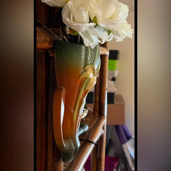 VINTAGE MCM Roseville Zephyr Lily Brown Wall Pocket 1297-8 1946 EUC - Picture 4 of 8